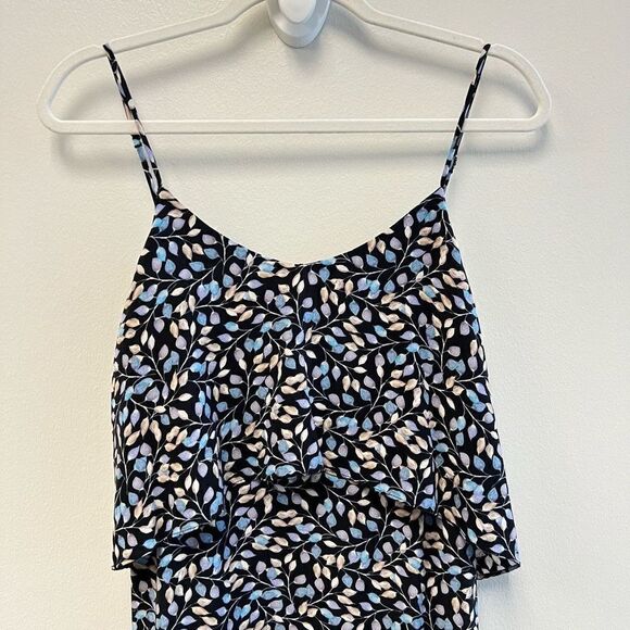 INTERMIX RUFFLED HIGH-LOW DRESS LAYLA NAVY LEAF PRINT SILK SIZE SMALL - Picture 5 of 13